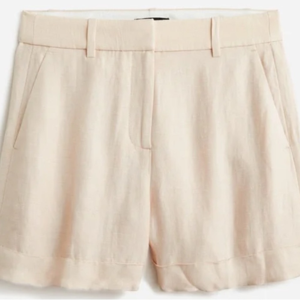 J.Crew beige high-waisted linen cupro cuffed trouser shorts Size 6